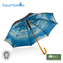 Wooden offset straight double layer of 23"blue sky with clouds umbrella